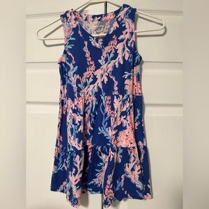 Blue and Pink Coral Print Kids Dress